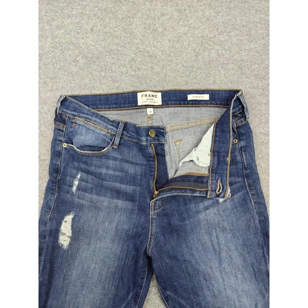 Frame Le High Skinny Jeans Womens 32 Blue High‎ Rise Distressed Stretch 32x28.5